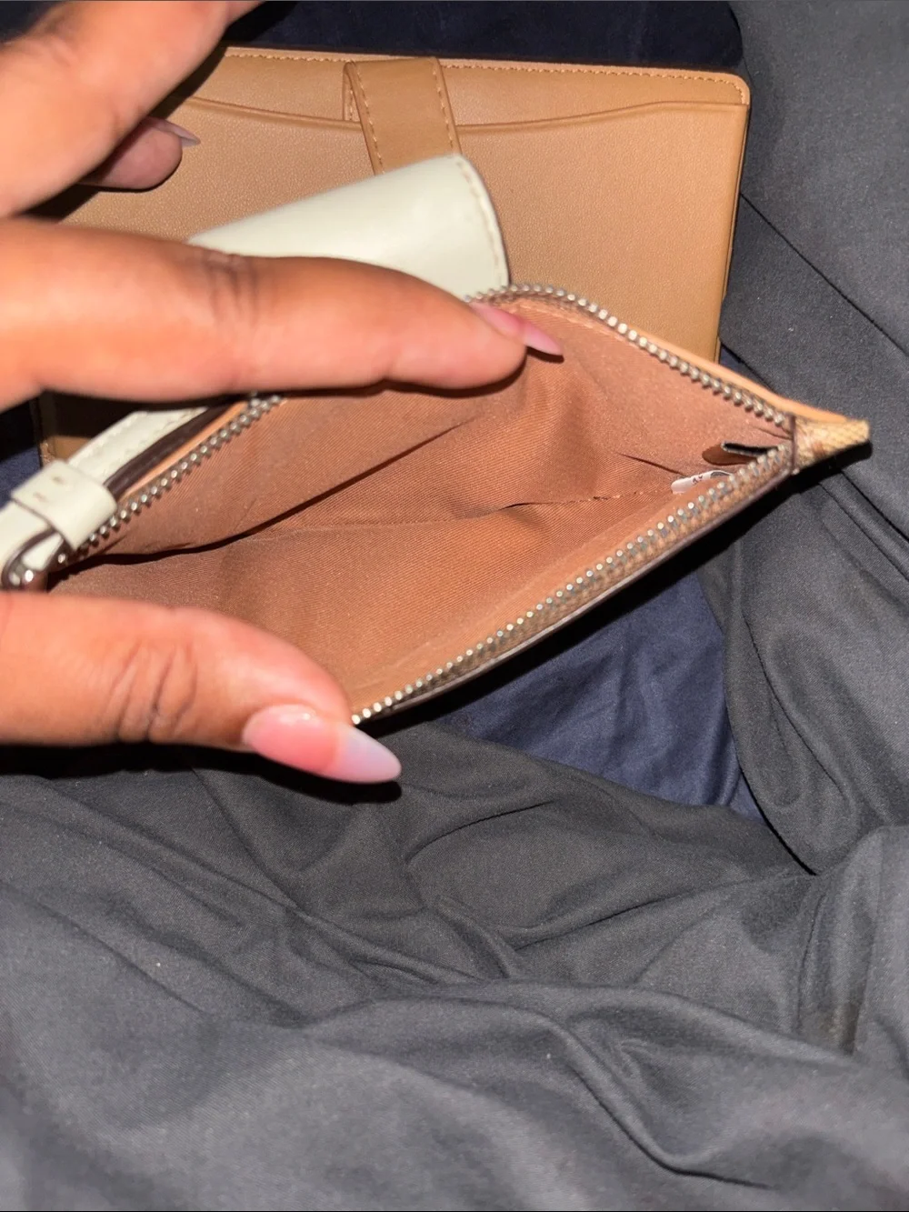 Coach Brown Signature Canvas Wristlet with Cream Snap Tab